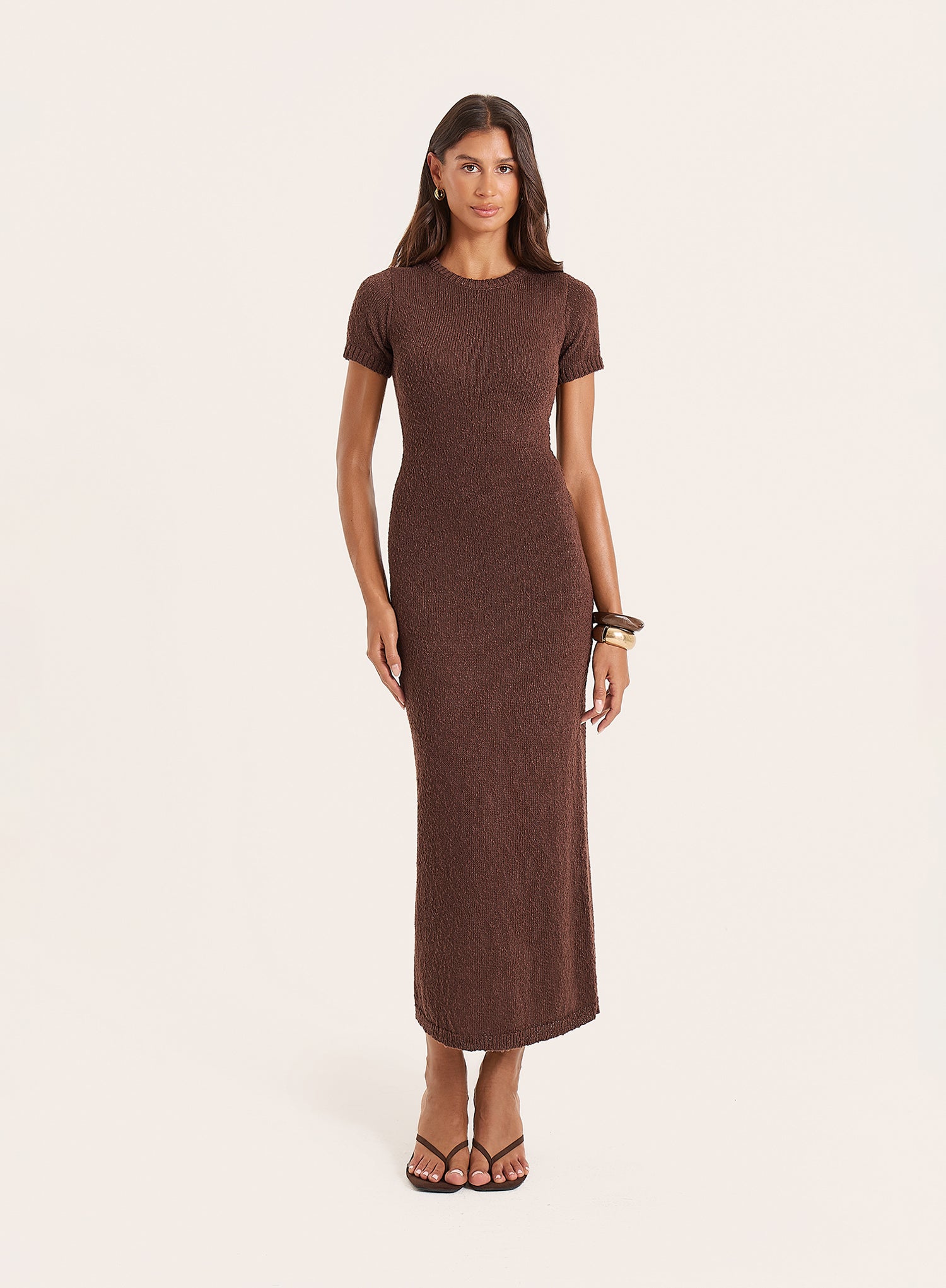 Chocolate Boucle Knitted Maxi Dress